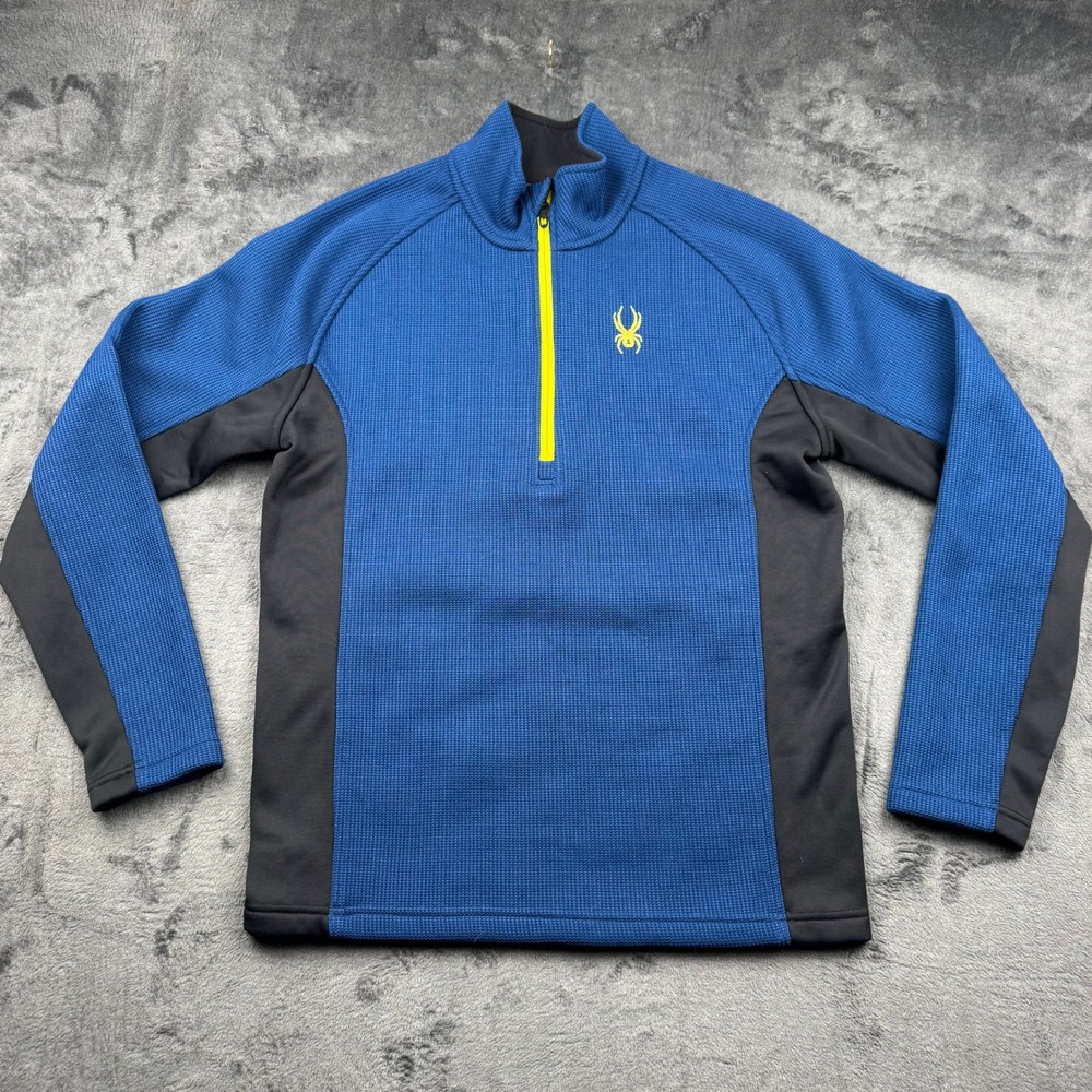 Spyder Mens Blue Waffle Knit Quarter Zip Fleece Pullover Jacket Size Medium
